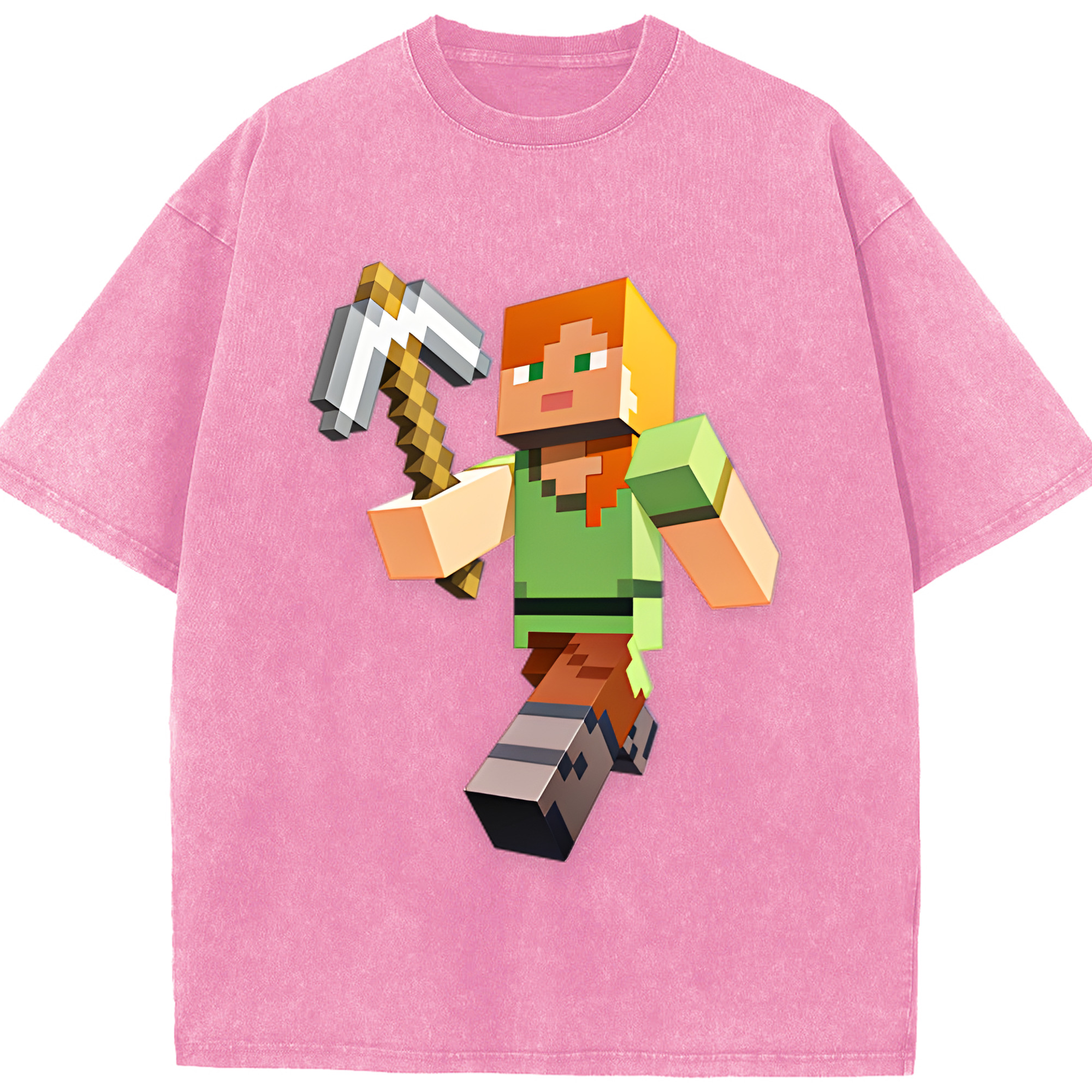 （画像用） マインクラフト ブロックの世界 Minecraft MC Block world 綿100% ヴィンテージ風 半袖Tシャツ（フロントプリント）
